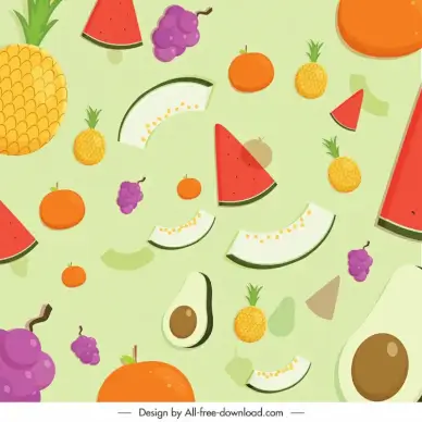 variety of fruit pattern template colorful flat messy design