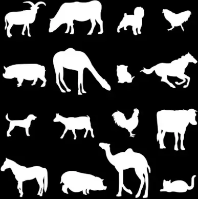various farming animals vector illustration with black background