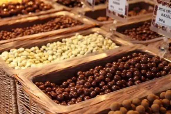 various nuts in chocolate