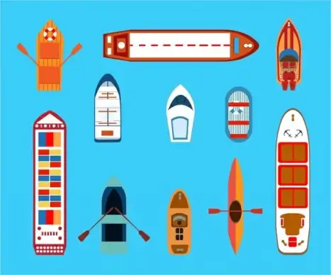 various ships and boats sketch from height illustration