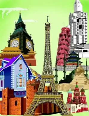 various wellknown city building vector