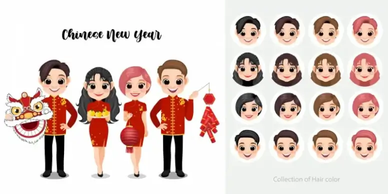 vecteezy chinese new year design elements people holding dragon head orange traditional costumes cartoon sketch