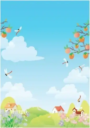 spring painting flowers fruits dragonfly icons classical design