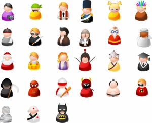 human toys icons colorful modern design cartoon characters