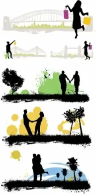 vector characters buildings scenes silhouette vector 01
