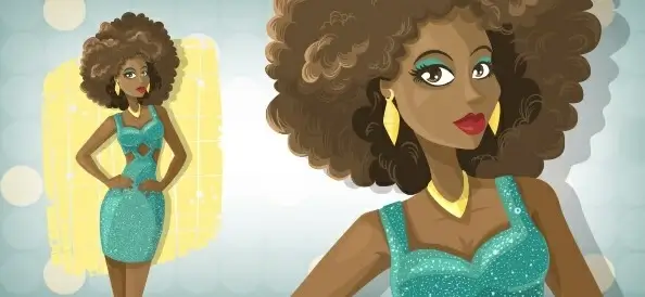 vector curly disco woman