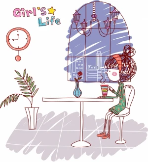 lifestyle painting relaxed girl icon colored handdrawn outline