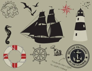 maritime design elements flat symbols retro dark decor