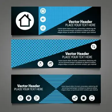 vector header sets with dark background symmetric design