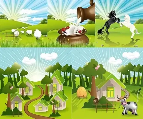 vector lovely countryside farm