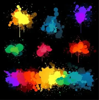 Vector Set Of Colored Blots On The Black Background