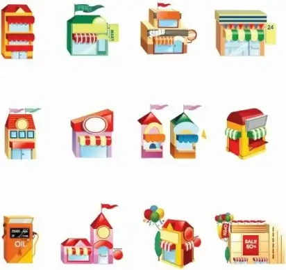 Vector Shop Building Icon Set