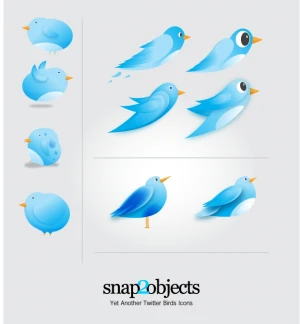 birds icons sketch blue decoration cartoon style