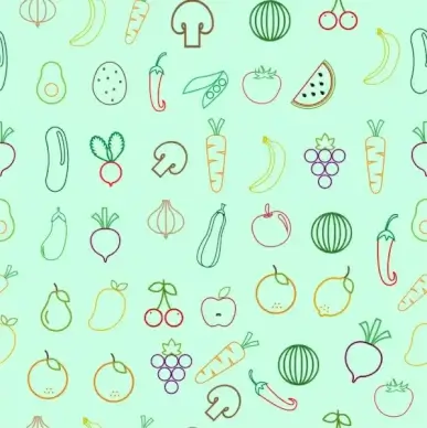 vegetable food pattern outline colorful repeating flat design