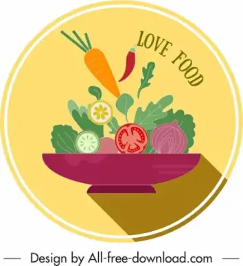 vegetables food label dynamic colorful flat classic sketch