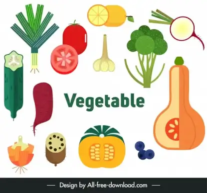vegetables icons colorful classical flat sketch