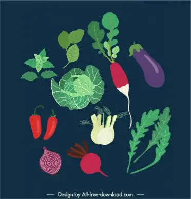 vegetables icons flat classical handdrawn sketch