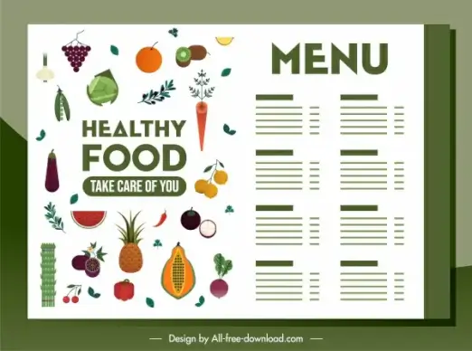 vegetarian menu template colorful fruits vegetables decor