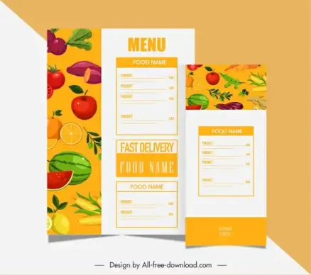 vegetarian menu templates bright colorful classic fruits vegetables