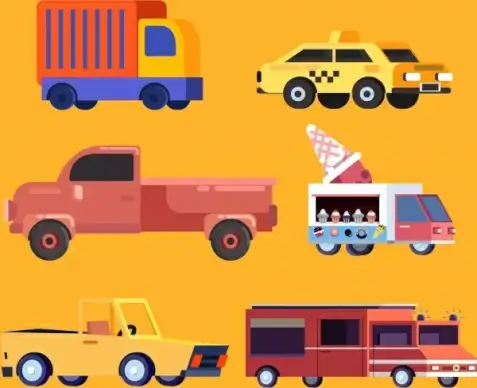 vehicle icons colored car types design cartoon design