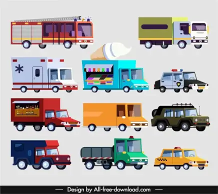 vehicles roadway icons collection