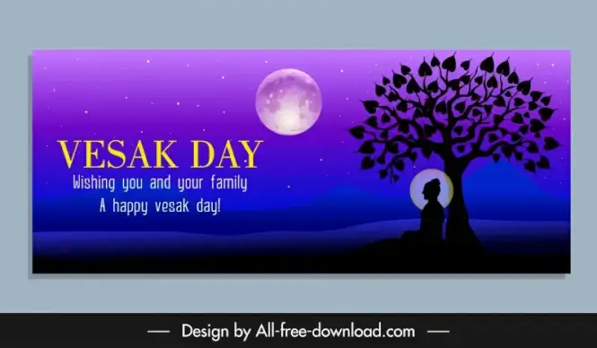  vesak banner lord buddha bo tree moonlight sketch dark design