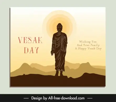 vesak day banner template buddha silhouette mountain scene sketch