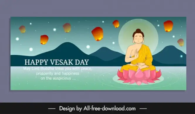 vesak day banner template cute buddha lotus lanterns decor