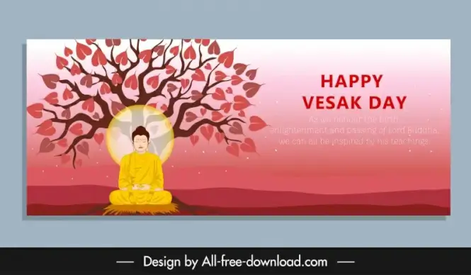 vesak day banner template meditating buddha bo tree sketch