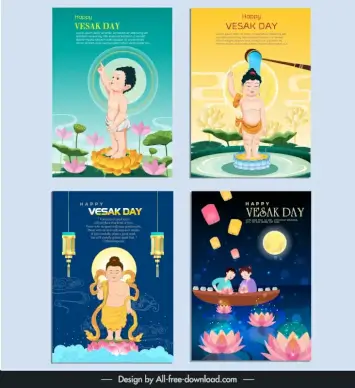 vesak day banner templates collection cute cartoon design 