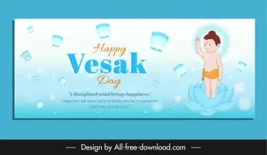 vesak festival celebration banner template cute buddha kid cartoon 