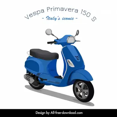 vespa primavera 150 s advertising banner elegant classic blue 3d sketch
