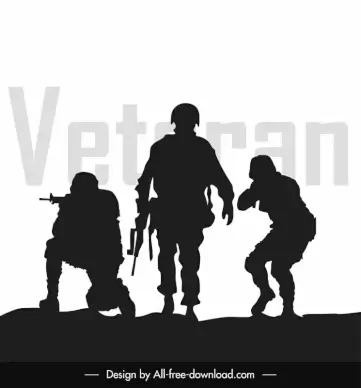 veteran troops banner template dark flat silhouettes sketch