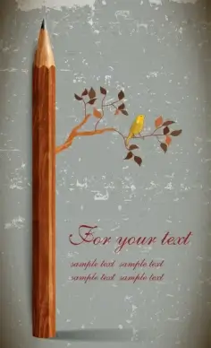 vintage abstract card design with pencil and tree