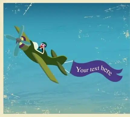 vintage airplane background retro manner text ribbon ornament