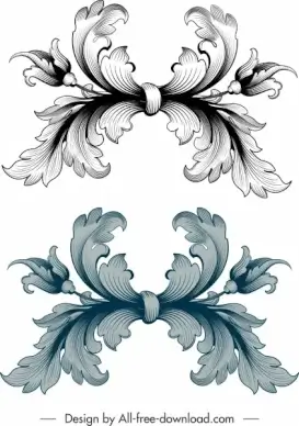 vintage baroque template symmetrical flora sketch