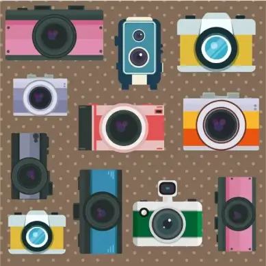 vintage cameras collection illustration with various types