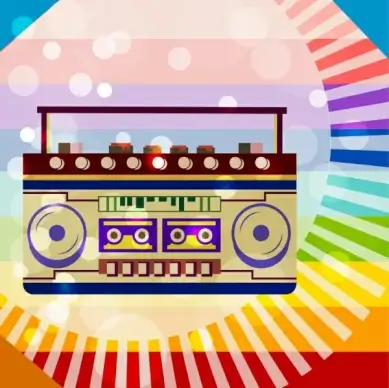 vintage cassette player icon colorful bokeh backdrop decoration