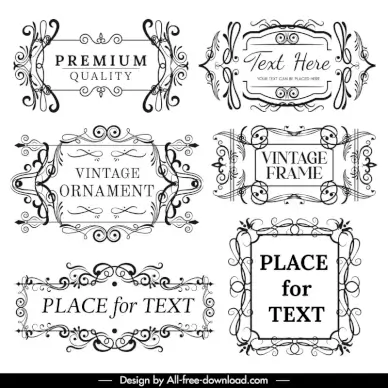 vintage frames design elements classical elegant symmetrical curves lines