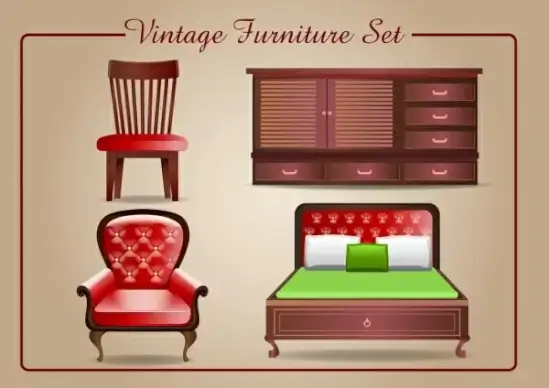 vintage furniture icons shiny 3d design