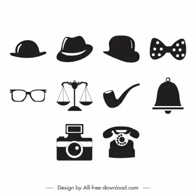 vintage object icons sets flat black white sketch