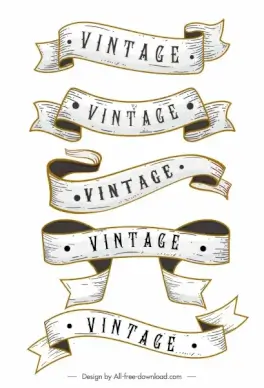 vintage ribbon templates 3d dynamic sketch