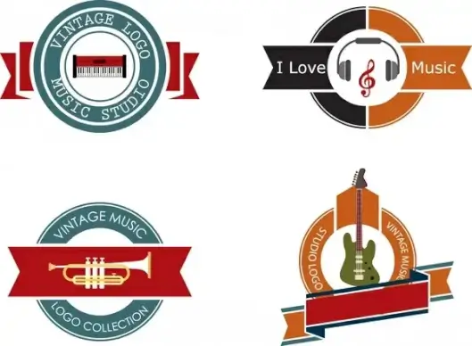 vintage studio logo collection colorful round ribbon design