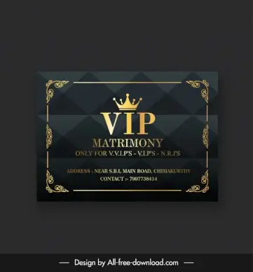 vip matrimony card template luxury elegant crown texts decor