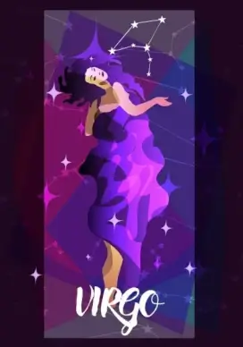 virgo zodiac background sparkling violet design woman icon