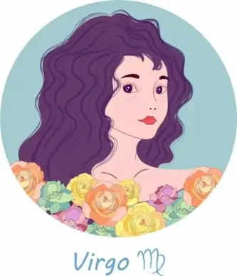 virgo zodiac sign icon young girl flowers decoration