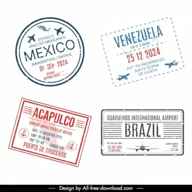 visa stamp templates flat classical design
