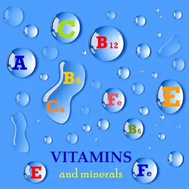 vitamin and minerals vector illustration with water drops