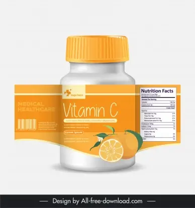  vitamins bottle packaging template orange fruit decor
