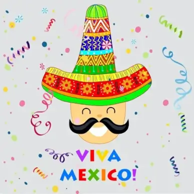 viva mexico banner man face traditional hat decoration